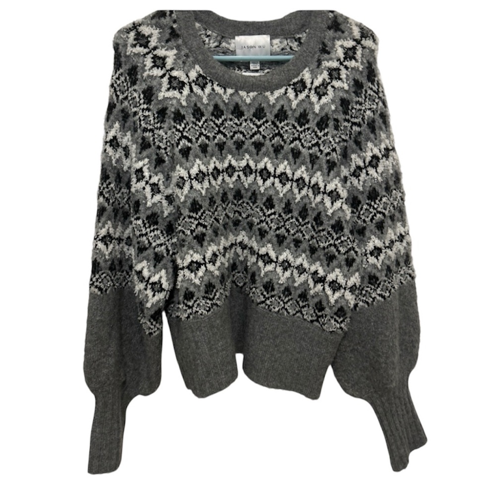 Jason Wu Gray and White Crew Neck Sweater LARGE NEW
